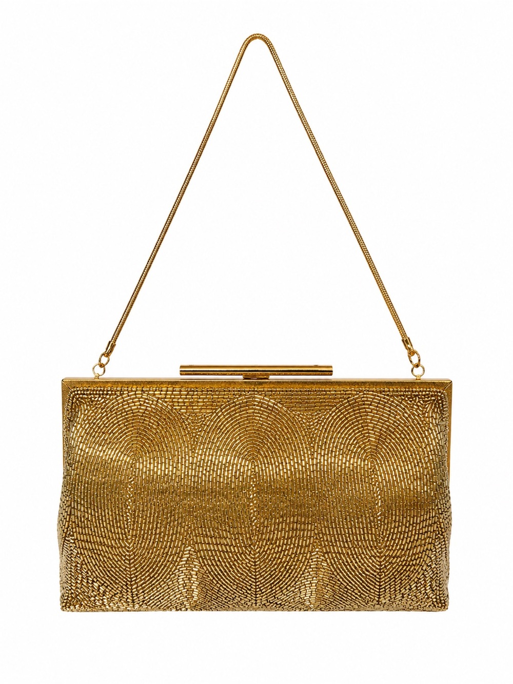 Rare Vintage Gold Beaded Evening Bag Clutch Chain Strap Statement Purse